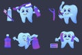 Funny teeth, cliparts. Dental care funny illustrations